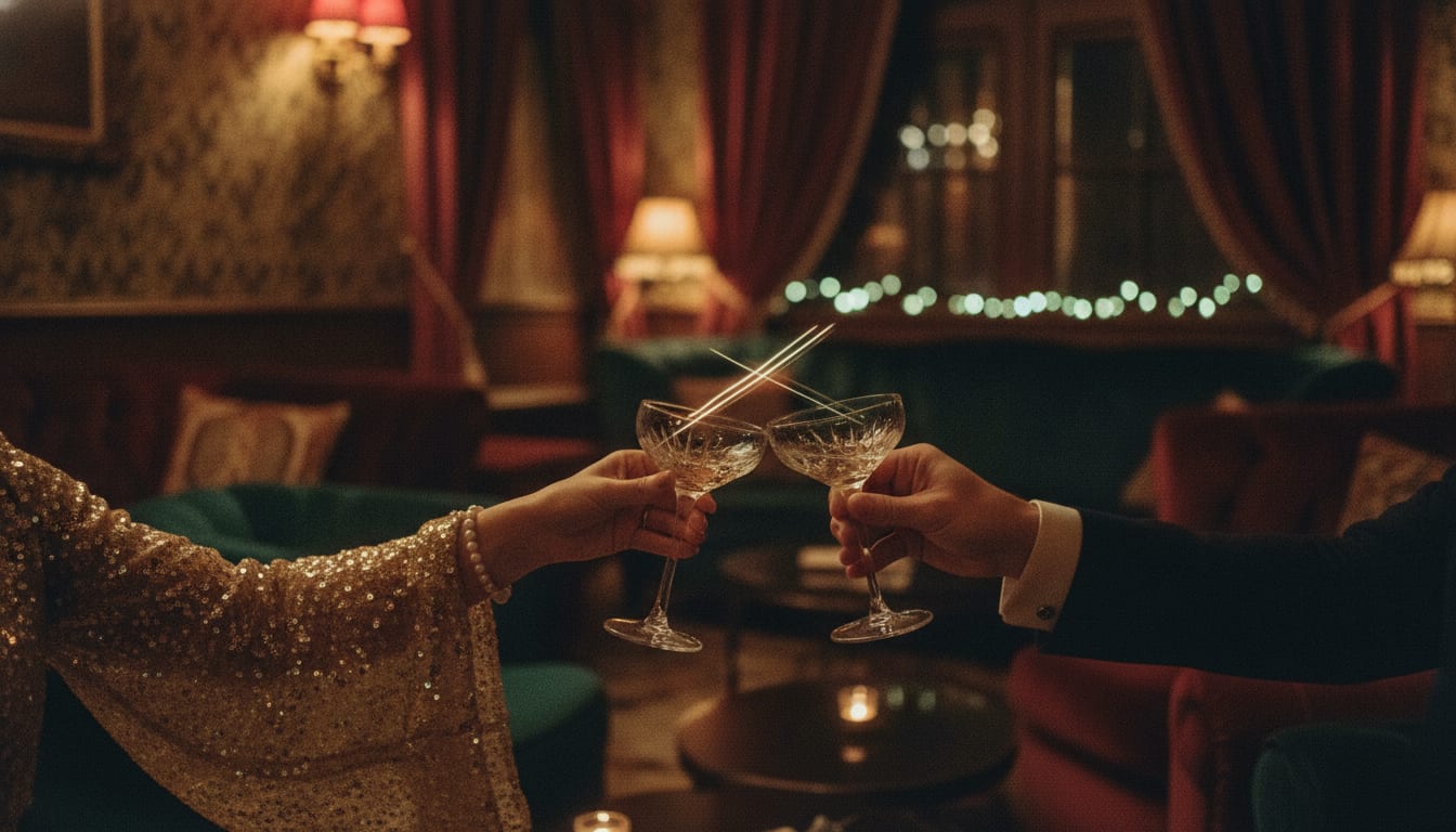 Deux mains trinquant avec des coupes de champagne, faible profondeur de champ